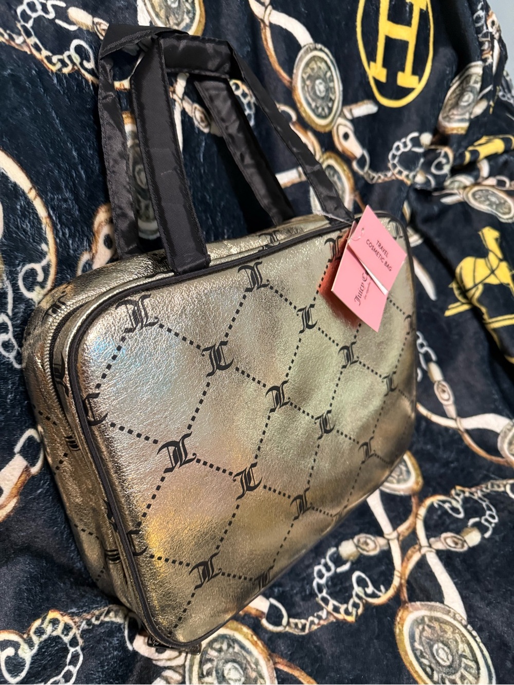 Juicy Couture Metallic Gold Monogram Logo Cosmetic 10 PIECE Travel BUNDLE! NWT
